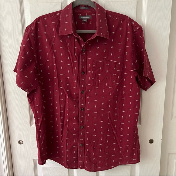 Eddie Bauer Other - Eddie Bauer Men’s Red Classic Fit Button Down Short Sleeve Fish Bone Shirt Large